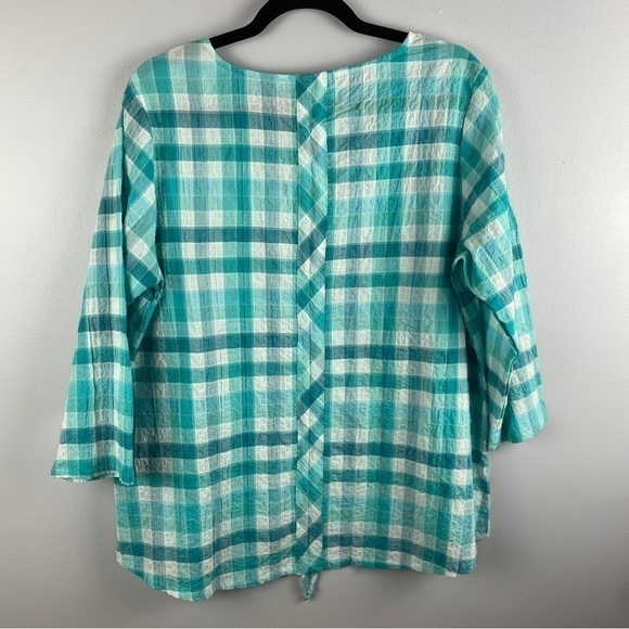 HABITAT Green White Checkered Crinkle Cotton 3/4 Sleeve Top Small - Picture 9 of 10